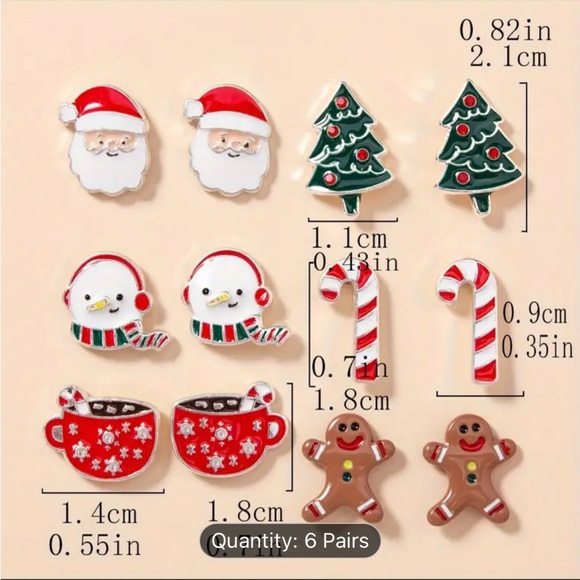 6 Pairs Christmas Stud Earrings - Picture 4 of 4